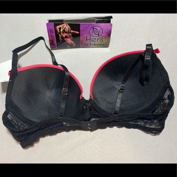 3 Piece Black & Coral Bra & Panties Lingerie Set - Picture 7 of 10